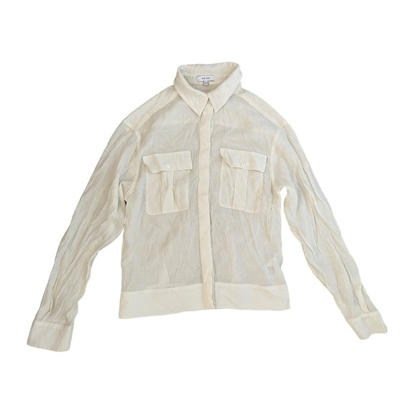 Reiss Off White Long Sleeve Safari Button Down Shirt Overshirt Size 4 Pockets - Picture 1 of 7